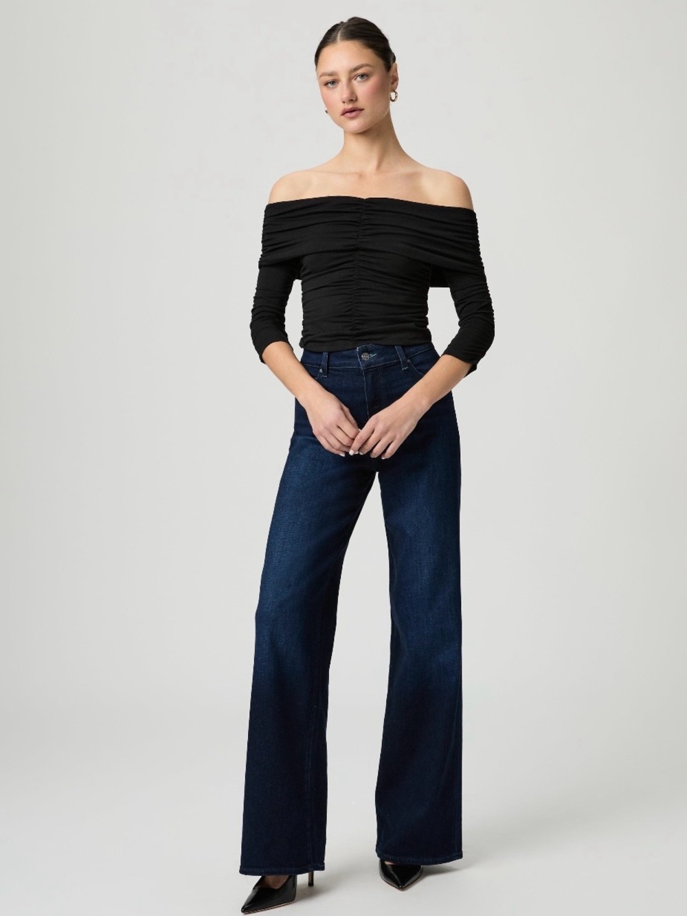 NEW Paige Anessa 33in High Rise Corries Dark Blue Wide Leg Jeans size 29
